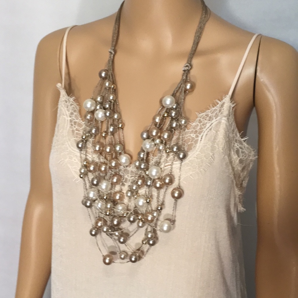 NWT Unique Statement Necklace with Faux Pearls